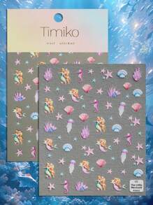 夏日海洋风指甲贴立体浮雕多色海星贝壳可爱美人鱼简约卡通背胶装饰指甲贴纸