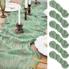 6 piezas de Caminos de mesa de gasa verde salvia, decoración de mesa romántica de estilo boho campestre - Adecuado para bodas, fiestas, cumpleaños, duchas nupciales, compromisos y decoración del hogar