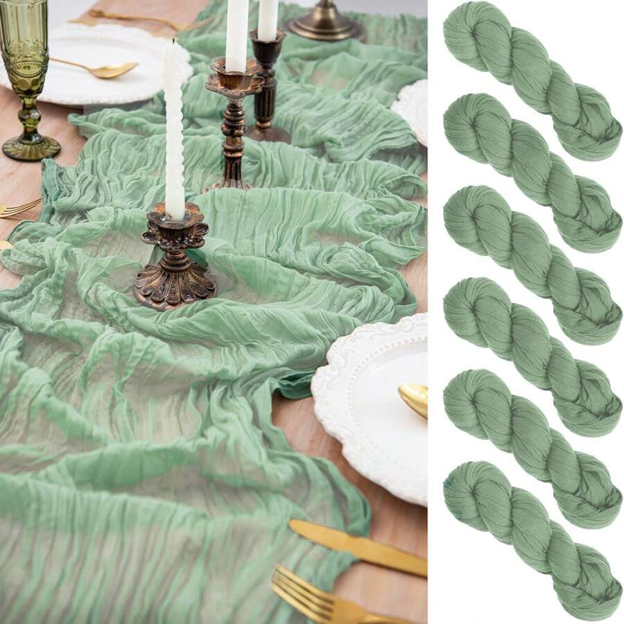 6 piezas de Caminos de mesa de gasa verde salvia, decoración de mesa romántica de estilo boho campestre - Adecuado para bodas, fiestas, cumpleaños, duchas nupciales, compromisos y decoración del hogar