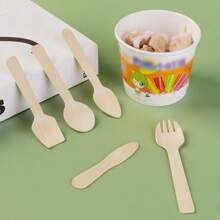 10/50/100pcs Disposable Wooden Round-Headed Spoons, Mini Spoons, Wood, Used For Dessert Spoons, Ice Cream Spoons, Cake Spoons, Graduation Party Supplies, Birthday, Wedding, Camping Meal, Concave Tip, Christmas, Easter, Halloween, Mother's Day And Other Festivals