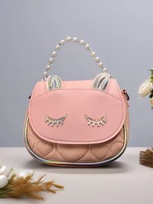 Cute & Stylish Crossbody Shoulder Bag, Pearl Decor Cat Kawaii Princess Handbag, Fashionable Coin Purse For Kids/Teens, Suitable For Outing & Travel - Pink - View 2