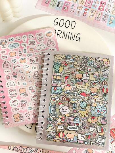 1000+ Cute Mini Pattern Mixed Materials Sticker Book, Asymmetrical Shaped, Glitter, Various Adorable Doodle Patterns, Suitable For Scrapbooking And Journal Decoration,School Supplies,Back To School