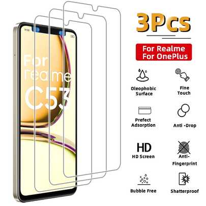 3 件超清晰钢化玻璃屏幕保护膜，适用于 Realme、OnePlus 多种型号，防刮、防指纹、表面光滑、易于安装，生日、家人、朋友的礼物手机屏幕保护膜，手机配件防水防震防摔防摔防指纹全覆盖