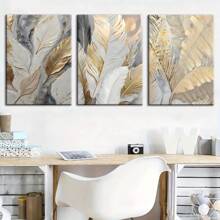 Juego de 3 pinturas y pósteres en lienzo, láminas botánicas doradas de lujo ligero para decoración del hogar, arte de pared, decoración de habitaciones, murales, impresión HD, regalos para vacaciones, sala de estar, dormitorio, comedor, decoración de oficina