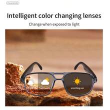 SENBONO Smart Glasses For Women Men, Bluetooth Glasses With Touch Control Voice Assistant For Clear Audio, Remote Photography, Clear Brown Frame And Black Legs, Perfect For Indoor Outdoor, Photochromic Lenses( In The Sun, Glasses Will Turn Into Fashion Glasses) - 黑色 - 查看 2