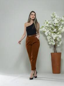 Carrot Pants With Zipper On The Leg, Tailored C3095 - 鏽棕色 - 查看 7