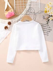 Girls Crew Neck Flower Embroidery Knitted Sweater - White - View 7