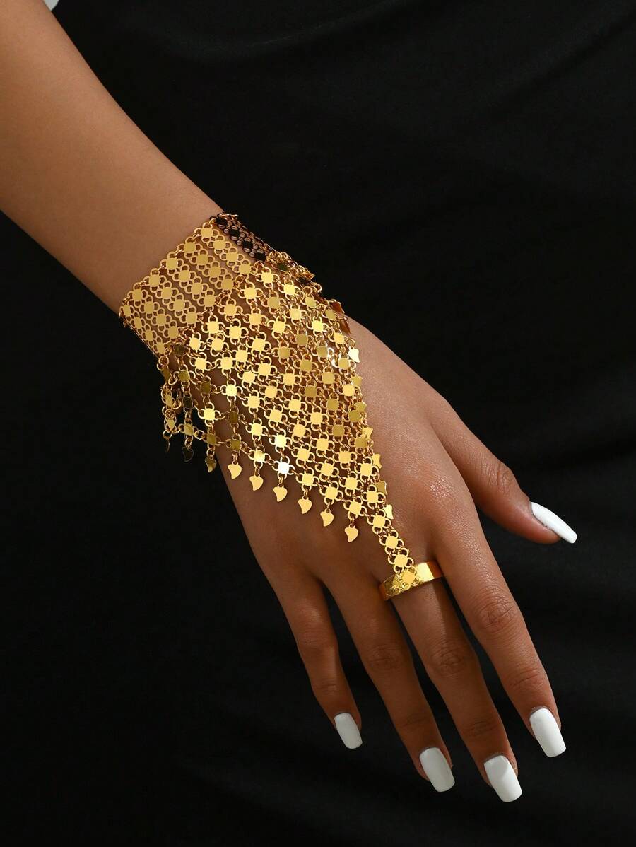 1 件奢华优雅开斋节星形流苏时尚手指链，女士婚礼/宴会礼服配饰 - 金黃色 - 查看 1