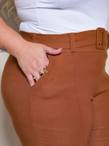 Women's Plus Size Capri Pants - Rust Brown - View 4