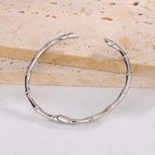 1pc Titanium Steel Non-Fading Gold Color Bamboo Knuckle Bangle Bracelet, Minimalist Fashion Cuff Bracelet