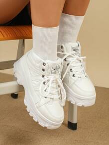 White Platform Boots For Girl, Fashion Sporty Casual Soft Sole Boots, Black Leather Waterproof Anti-Slip High-Top Ankle Boots, Spring Autumn