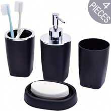 8 pièces, accessoires de salle de bain de luxe en plastique et bambou, distributeur de savon, porte-savon, porte-brosse de toilette, porte-brosse à dents, gobelet, plateau de vanité, distributeur de cotons-tiges, cadeau d'anniversaire, pendaison de crémaillère, Noël, coffret cadeau de vacances (blanc, noir et gris) Rentrée des classes