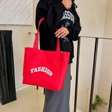 Fashion Large Capacity Letter Printed Tote Bag Simple Lightweight Shoulder Shopping Bag Canvas Handbag - Red - View 6