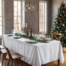 1pc Elegant White Wrinkle-Resistant Table Cloth For Halloween, Christmas, Birthday And More - Durable Polyester Tablecloth, Suitable For Outdoor Picnic, Wedding, Camping And Kitchen Decor - White - View 7