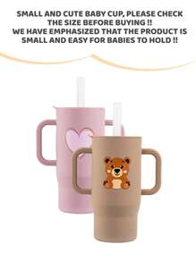 210ml Colorful & Cute Silicone Baby Learning Cup, 6 Months-3 Years Old Unisex Toddler Training Cup With Handle, Straw & Lid, 7oz Capacity