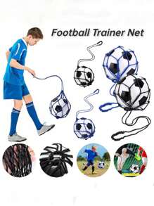 1 件便携式足球踢球训练网袋，男女皆宜，方便携带，无球，男女通用青少年足球踢球训练器，足球反弹练习腰包，球抛网袋，足球踢球训练设备，训练网袋，足球训练辅助器，足球储存网单人练习球架袋杂耍训练器，适用于家庭男孩青少年成人公园 - 彩色 - 查看 3
