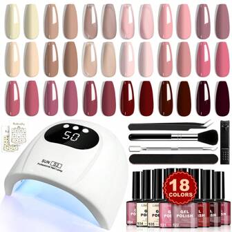  LIMEGIRL 26 Stück Gel Nagellack Set, inklusive UV-Lampe und Werkzeuge, 18 Farben, professionelles Gel-Maniküre-Set für alle Jahreszeiten, DIY Nagelpflege Zuhause, Geschenk für Frauen
