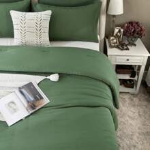 3 Pieces (Full/Queen/King) Elegant Bed In A Bag Comforter Set, Twin(2 Pieces),Stylish Solid Comforter, Soft Microfiber, Comfortable And Warm, Cloud-Like Soft Bedding Set, Bedroom Decor For Spring/Summer/Autumn/Winter, Ideal Gift - 墨綠色 - 查看 3