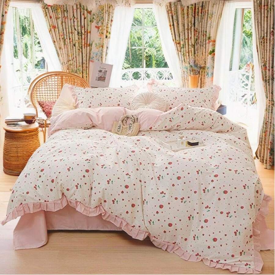 Vclife Vintage Floral Comforter Set Four Sizes, All Seasons Muslin Cotton Bedding Set, 3 Pieces Farmhouse Shabby Chic Jacquard Floral Comforter Set Perfect For Women And Men - Chăn in sợi hóa học-Binguo - Xem 1