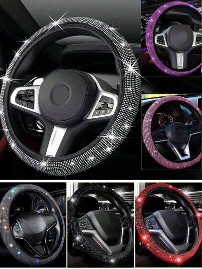 3 Stücke 1 Stücke Lenkradbezug für Damen und Herren, glitzernde Kristalldiamanten, funkelnder Auto-SUV-Radschutz, universelle Passform, 15 Zoll, Auto-Bling-Lenkradbezug für Damen und Mädchen, universeller bunter Kristall-Strass-Diamant-Regenbogen-Bling-Zubehör, rutschfester Radschutz, funkelnd (Diamant, Standardgröße (14" 1/2-15" 1/4), 3 Stücke Set beinhaltet 1 Lenkrad + 2 Schulterpolster