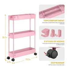 SPACEKEEPER Slim Rolling Storage Cart Storage Cart Organizer Rolling Utility Cart,Room Decor,Bathroom Decor,Mobile Shelving Unit Slide Out Storage Shelves For Kitchen Living Room Bathroom Laundry Room & Dressers - 粉色 - 查看 3