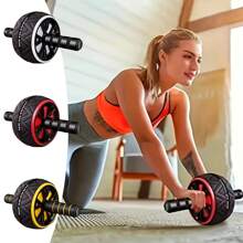 1PC Portable Abdominal Workout Wheel With Red/Black Ergonomic Grips - Durable PP Core Strengthener For Home Gym, Chest & Upper Body Training | Non-Slip Textured Roller Surface | Fitness Accessories | Home Exercise Equipment |Gym Sets