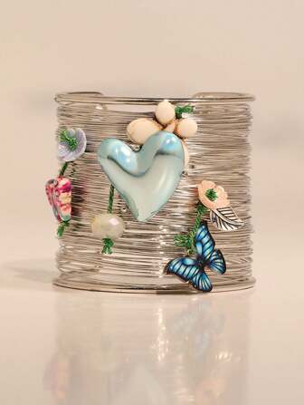 1pc Elegant Luxurious Multi-Layer Metal Bracelet With Butterfly, Heart & Floral Decor, Suitable For Female Party And Evening Wear