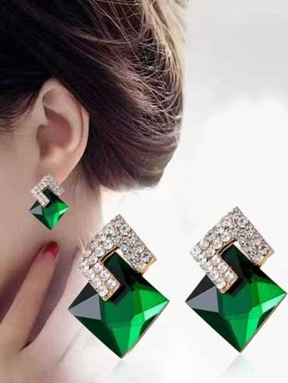 1對女士鑽石輪廓耳環,歐美流行時尚耳環,黑色耳飾作為生日禮物