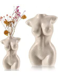 1件现代女性人体造型花瓶，简约白色树脂雕塑，适合插花，北欧美学家居装饰点缀，优雅的装饰品，适用于客厅、卧室、办公室、书架和桌面，是婚礼艺术装饰、母亲节礼物、房间装饰花瓶、玻璃花瓶的完美之选。 - 彩色 - 查看 9