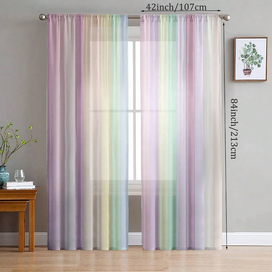 2pcs Set Subtle Gradient Color Pattern Window Curtain, Pole Pocket Digital Printed Drapes, Polyester Material, Suitable For Living Room, Kitchen, Bedroom, Study, Dining Room, Home Decor - Multicolor - View 1