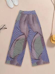 1 条女式复古印花百搭优雅休闲宽松裤，适合外出、通勤、旅行、居家