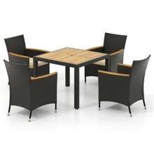 5PCS Dining Table Set For 4 Rattan Conversation Set W/ Umbrella Hole Patio - Beige - View 6
