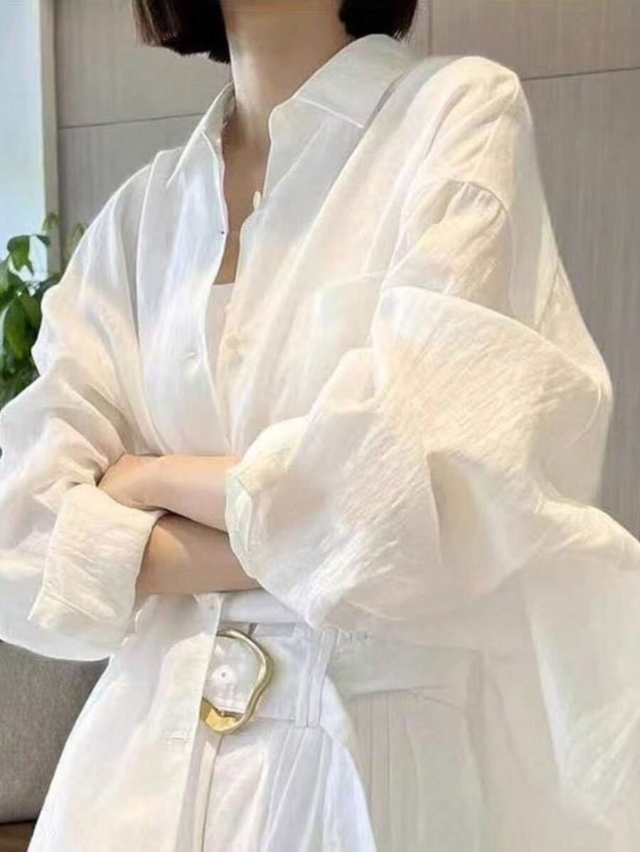 女士经典白色长袖衬衫 - 白色 - 查看 1