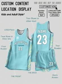 2 Stücke personalisiertes Basketball Trikot für Tween Jungen - mit individuellem Teamname, Nummer und Foto Bedrucktes Tank Top + Shorts, atmungsaktiv, schweißabsorbierend, Outdoor-Aktivitäts-Sportset