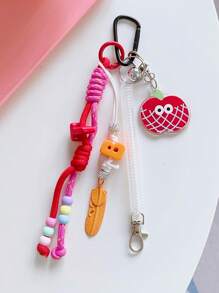 1pc Multicolor Hangable Accessory - Butterfly Apple Heart Flower Dopamine Decor Acrylic Beaded Letter Braided Rope Carabiner Keychain Bag Charm Y2K Summer - Multicolor - View 11