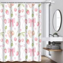 1/4 件套防水涤纶浴帘，带樱花蝴蝶结和水果图案，包括 12 个挂钩，浴室装饰，防水，可机洗，适用于家庭、酒店、公寓，精美礼物 - 彩色 - 查看 11