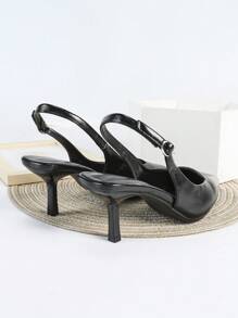 2025秋冬季女士黑色高跟玛丽珍鞋，正式礼服鞋，猫跟露跟凉鞋，优雅尖头鞋 - 黑色 - 查看 5