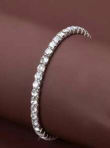 1 Piece Fashionable And Sweet OL Single-Row White Rhinestone Personalized Women's Stretch Bracelet - Silver - View 3