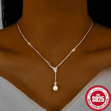 925 Sterling Silvery Luxury Pearl Y-Shaped Women's Necklace - Hypoallergenic, Durable And Long-Lasting, Perfect For Christmas Gifts Or Dinner Party Accessories, Elegant And Exquisite Designsilvery - [silvery] - View 2