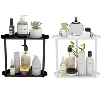 2 Tier Bathroom Counter Organizer, Vanity Organizer Corner Shelf, Skincare, Makeup Countertop Organizers, Kitchen, Bathroom Counter Storage