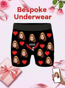 Conjunto de 1 pieza de calzoncillos de hombre con estampado de rostro personalizado, pantalones cortos sin banda elástica en la cintura, calzoncillos con rostros personalizados, regalos para novio o esposo, hombres personalizados, invierno, regalos personalizados, aniversarios, fiestas, regalo ideal para novios
