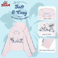 Disney Stitch Hoodie Cropped Sweatshirt Fashion Top And 7-14 Years Gift - Pink - View 4