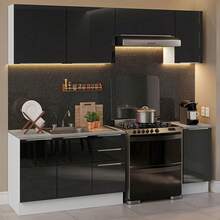 Cocina Integral Modular Luna Madesa 240cm Con Acessorios Blanco/Negro - Blanco y Negro - Ver 1