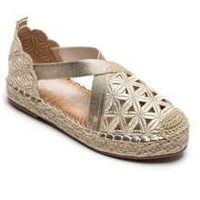 Espadrilles Plates en Dentelle Brodée avec Bride Croisée – Élégance et Confort pour l’Été - 金色 - 查看 4