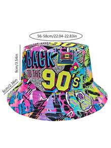 Retro Casual Party 80s-90s Graffiti Print Bucket Hat, Unisex Street Hip-Hop Music Festival Hat, Suitable For Party Events - A - View 3