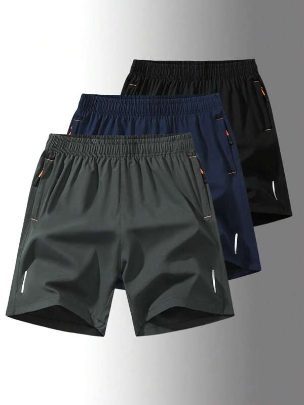 Paquete de tres pantalones cortos sueltos, delgados, de secado rápido y casuales de gran tamaño para hombre, con diseño deportivo de moda