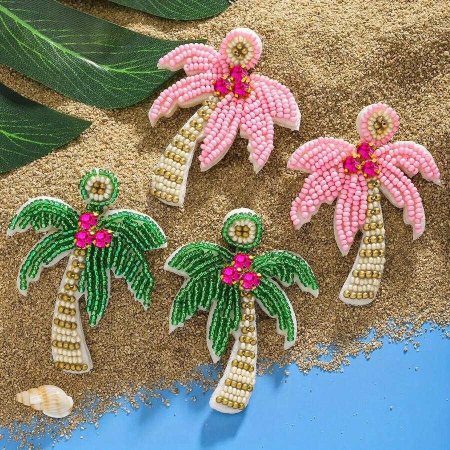 手工串珠水母造型耳环，渐变色串珠流苏耳坠，夏季时尚沙滩配饰 - 彩色 - 查看 1