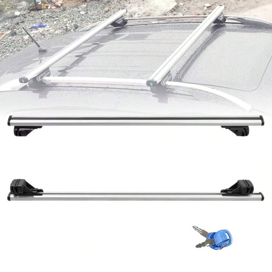 Barres de toit universelles pour voiture, barres transversales en aluminium de 120 cm (47,2 pouces) adaptées aux rails latéraux surélevés avec espace, capacité de charge de 90 kg, barres transversales réglables avec verrous - Argent - Voir 1