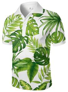 Summer Men's Short Sleeved Lapel Beach Style 3D Digital Printed Polo Shirt, Men's Casual Vacation Top With Stretch And Comfort