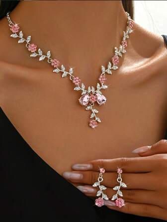 1 set solroskristall smyckesset: halsband och örhängen för kvinnor, bröllopsfesttillbehör